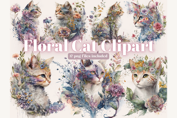 Download Floral Cat Clipart, Fairytale Cat Png - Floral cat clipart Collection