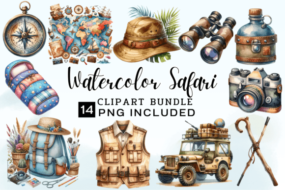 Download Safari Equipment Watercolor Clipart - Equipment Collection