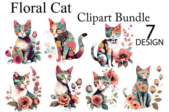 Download Floral Cat Clipart Bundle - Floral cat clipart Collection