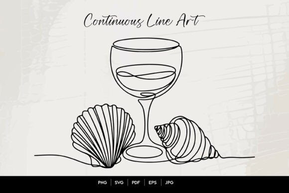 Download Wine Glass and Seashell Line Art - Premium Resources
